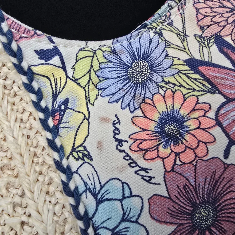 Sakroots Artist Circle Recycled City Straw Floral Butterfly Hobo Bag Navy Blue